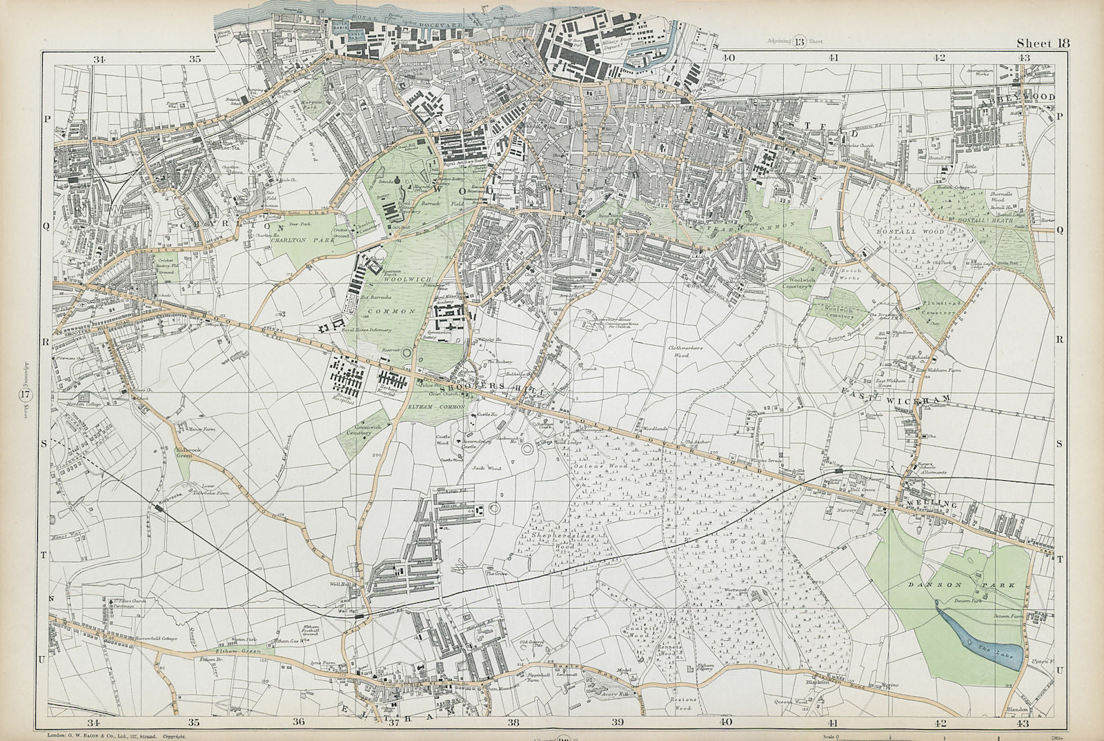WOOLWICH Charlton Eltham Bexley Plumstead Shooters H Greenwich.BACON  1906 map